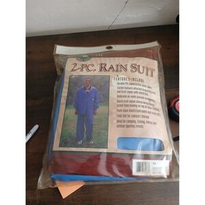 Ozark Trail 2 Piece PVC Rain Suit Blue Jacket Pants Camping Fishing Hiking